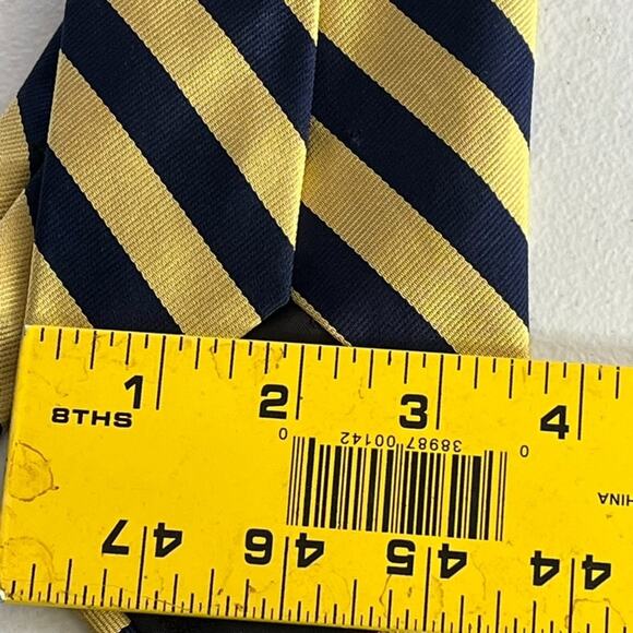 Brooks Brothers Makers Men's Necktie 59.5" Gold With Navy Stripes 100% Silk - Picture 5 of 8